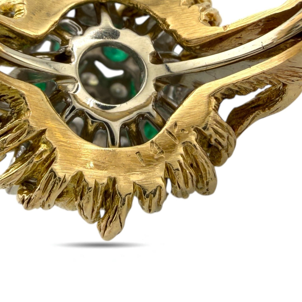 14K Yellow Gold Ring 1.2ct Diamonds and Emerald
