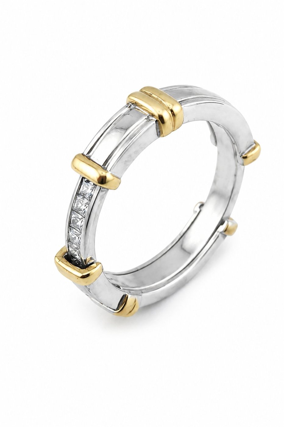 14K White and Yellow Gold and Diamond Band Ring