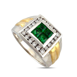 14K White Gold 0.60ct Emerald & 0.30ct Diamond Ring