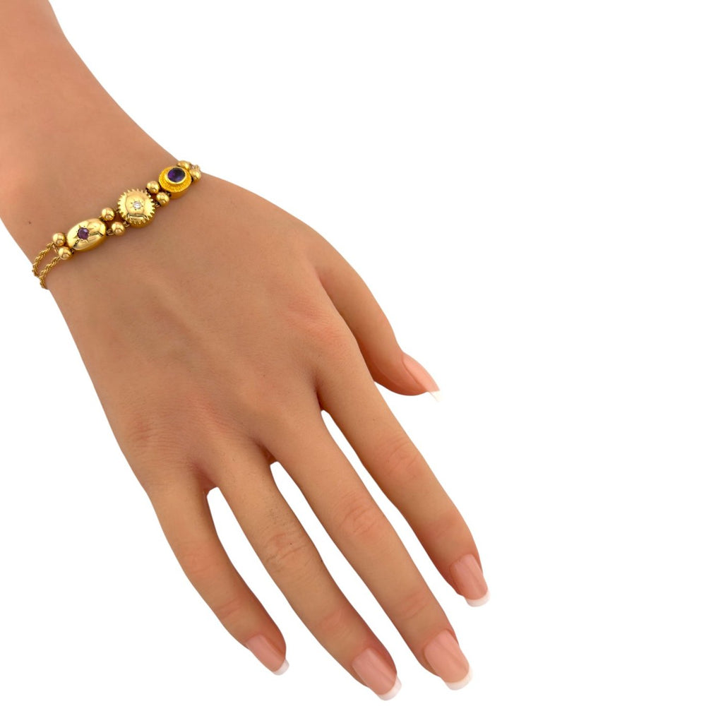 14K Yellow Gold Amethyst Ruby and Diamond Bracelet