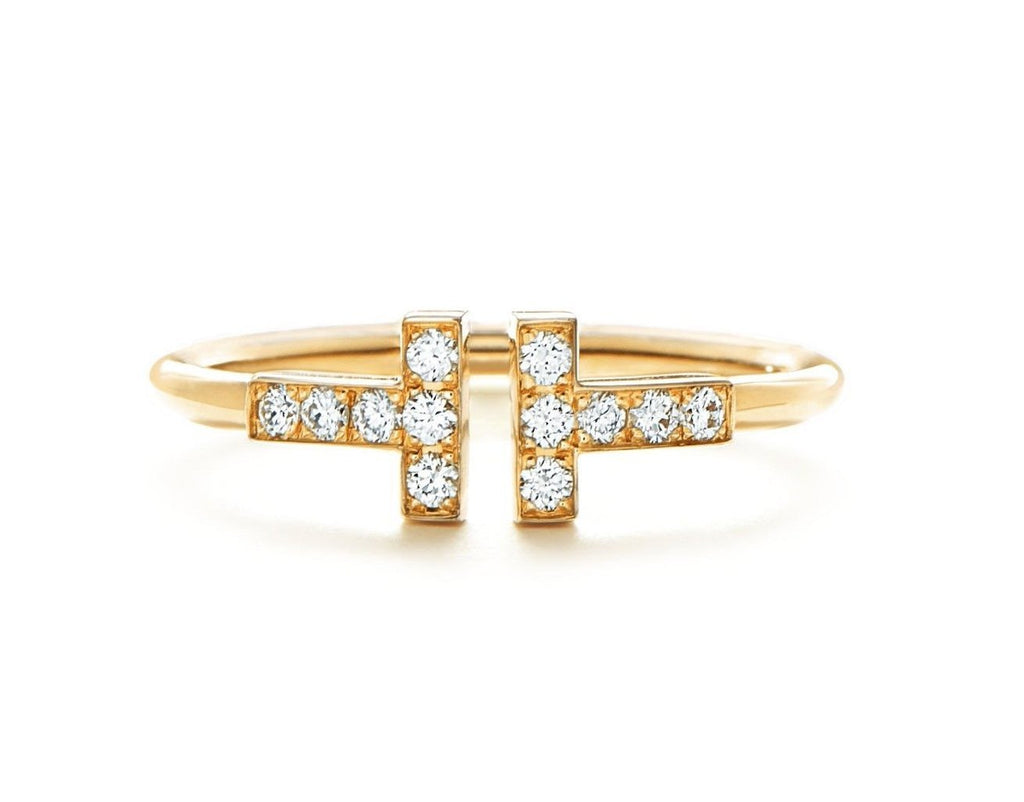 Tiffany & Co. 18k yellow gold diamond cross ring with centered cross stones