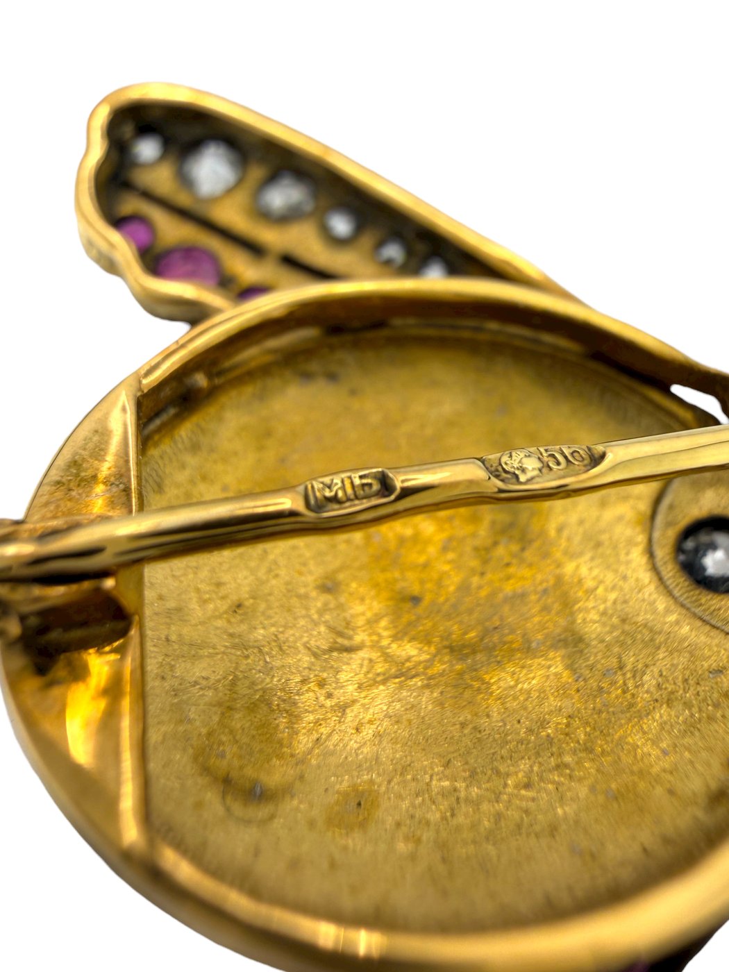 Imperial Russian 56K Gold (14K Gold) Enamel and Diamond Brooch