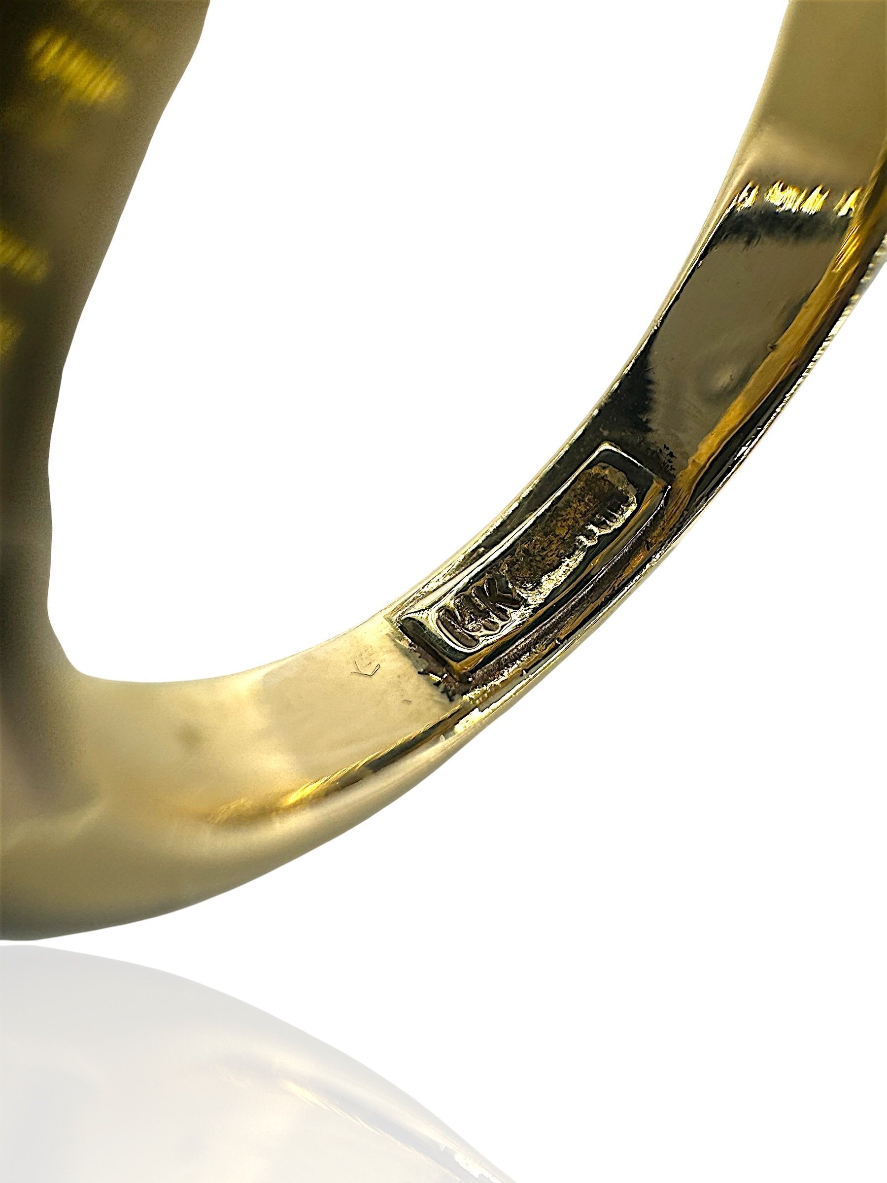 14K Yellow Gold Ring with Diamonds and Blue Enamel