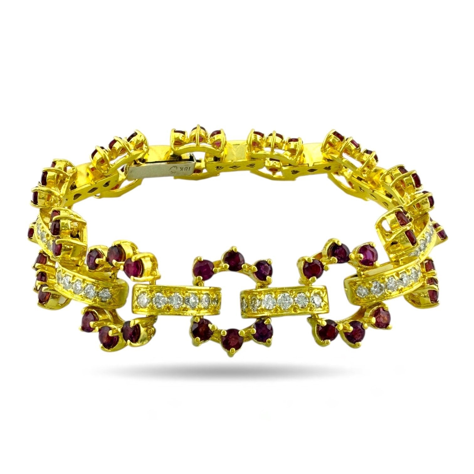18 kt. Yellow gold, 18K Yellow Gold 2.00ct Diamond and Ruby Bracelet Diamond (Natural)  - Ruby