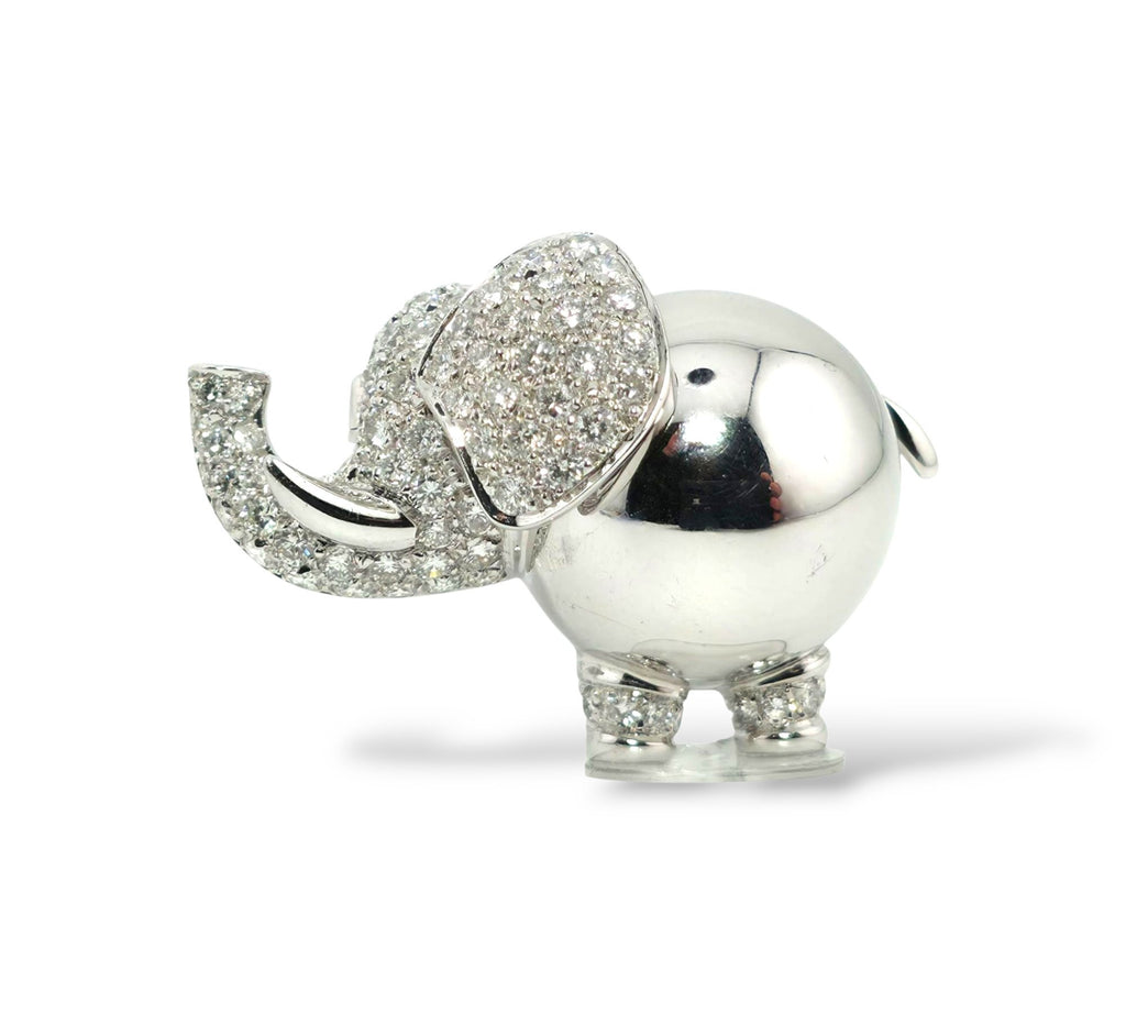 18K White Gold Elephant Pendant Adorned with 2ct Diamonds