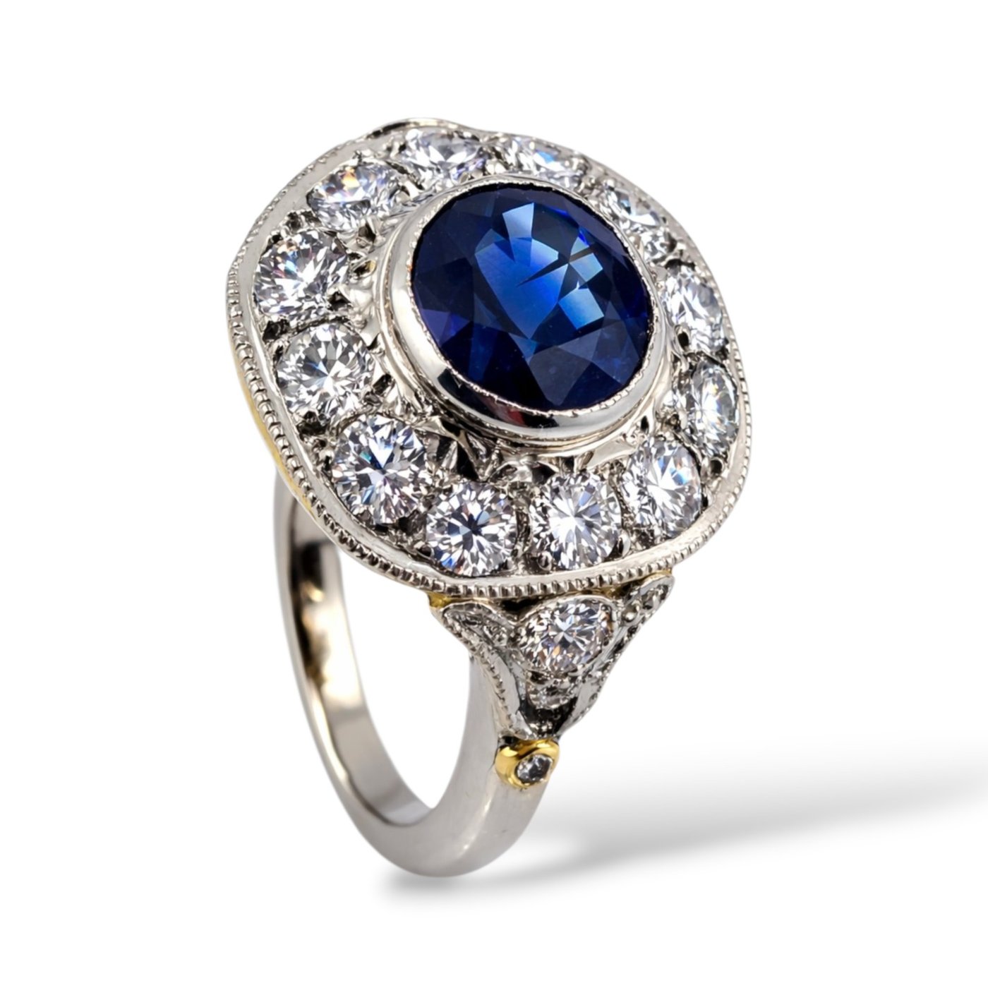 18K White Gold 3.5ct Diamond and 3ct Sapphire Art Deco Ring