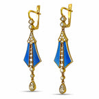 Imperial Russian 56 Gold Blue Enamel and 2.0ct Diamond Earrings