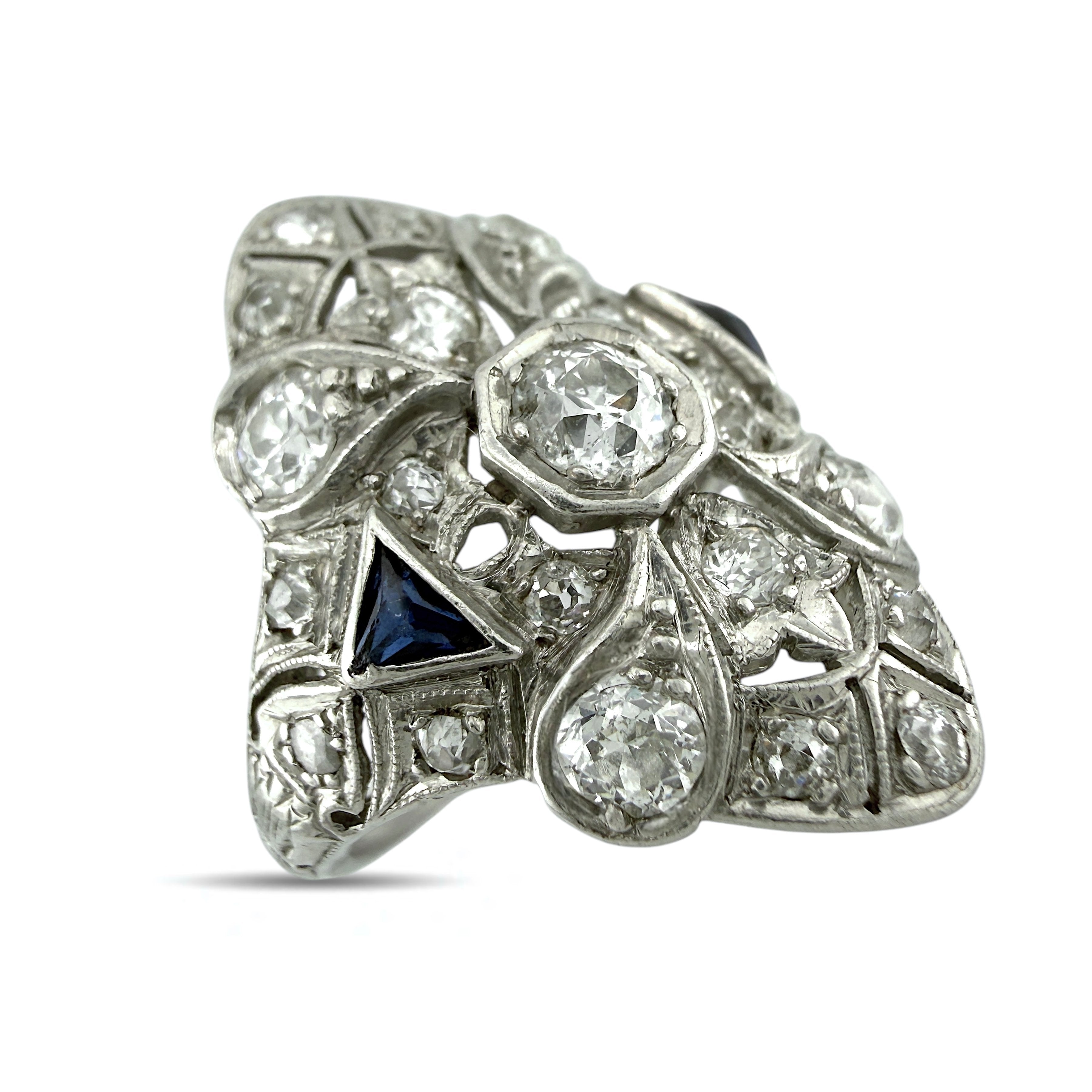 Platinum Art Deco 1.07ct Diamond and Sapphire Ring