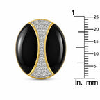 Measured oval hoop earring with black onyx panels and diamond pave, 18K yellow gold