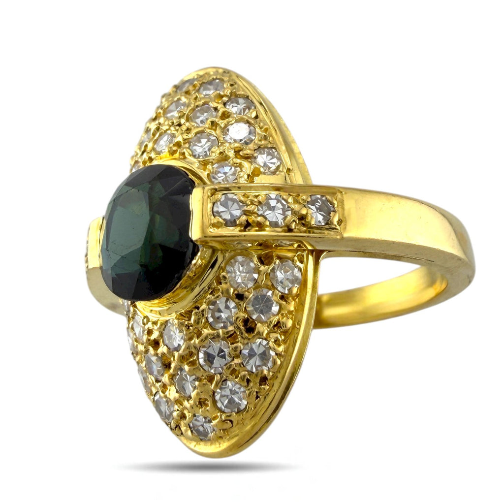 18K Yellow Gold 1.25ct Green Tourmaline and 0.6ct Diamond Ring