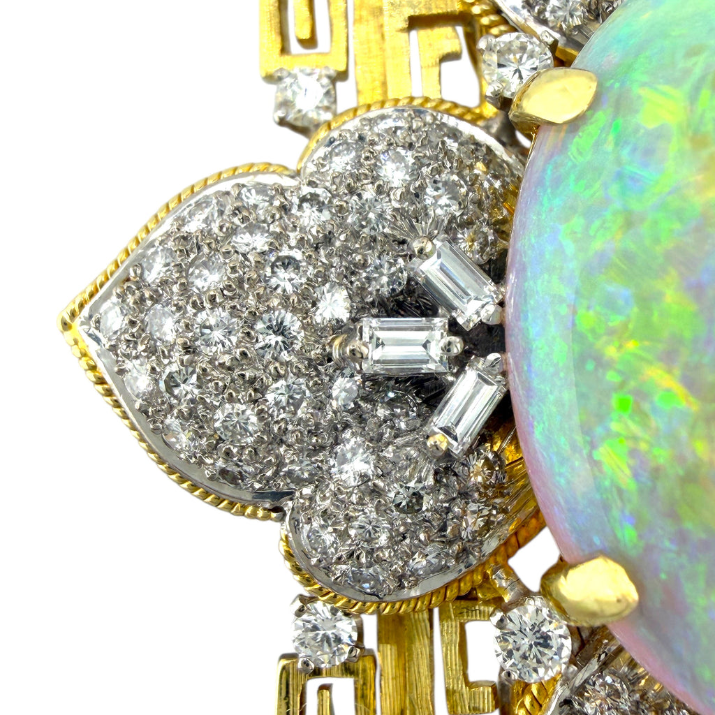 18K Yellow Gold Opal and 2.88ct Diamond Brooch