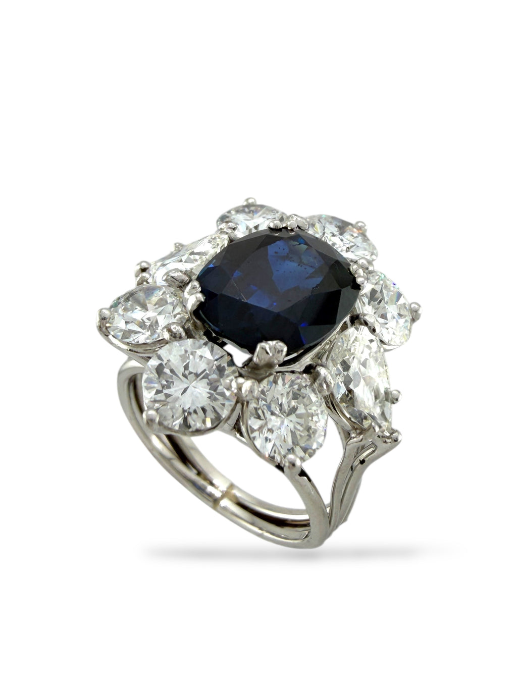 GIA Certified 14K White Gold 3ct Sapphire and 4.7ct Diamond Ring