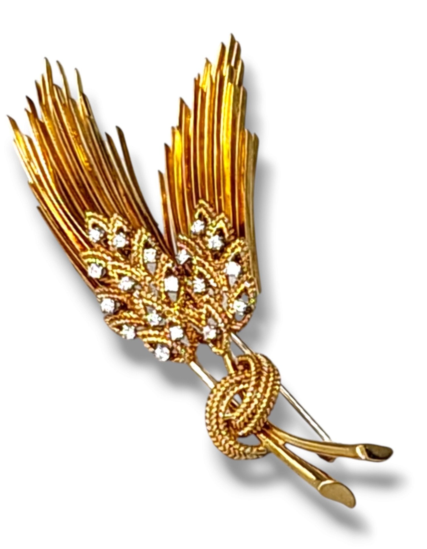 Tiffany & Co. - Brooch - 18 kt. Yellow gold, TIFFANY & CO 18K Gold Large Pin Brooch with Diamonds -  0.45ct. tw. Diamond (Natural)