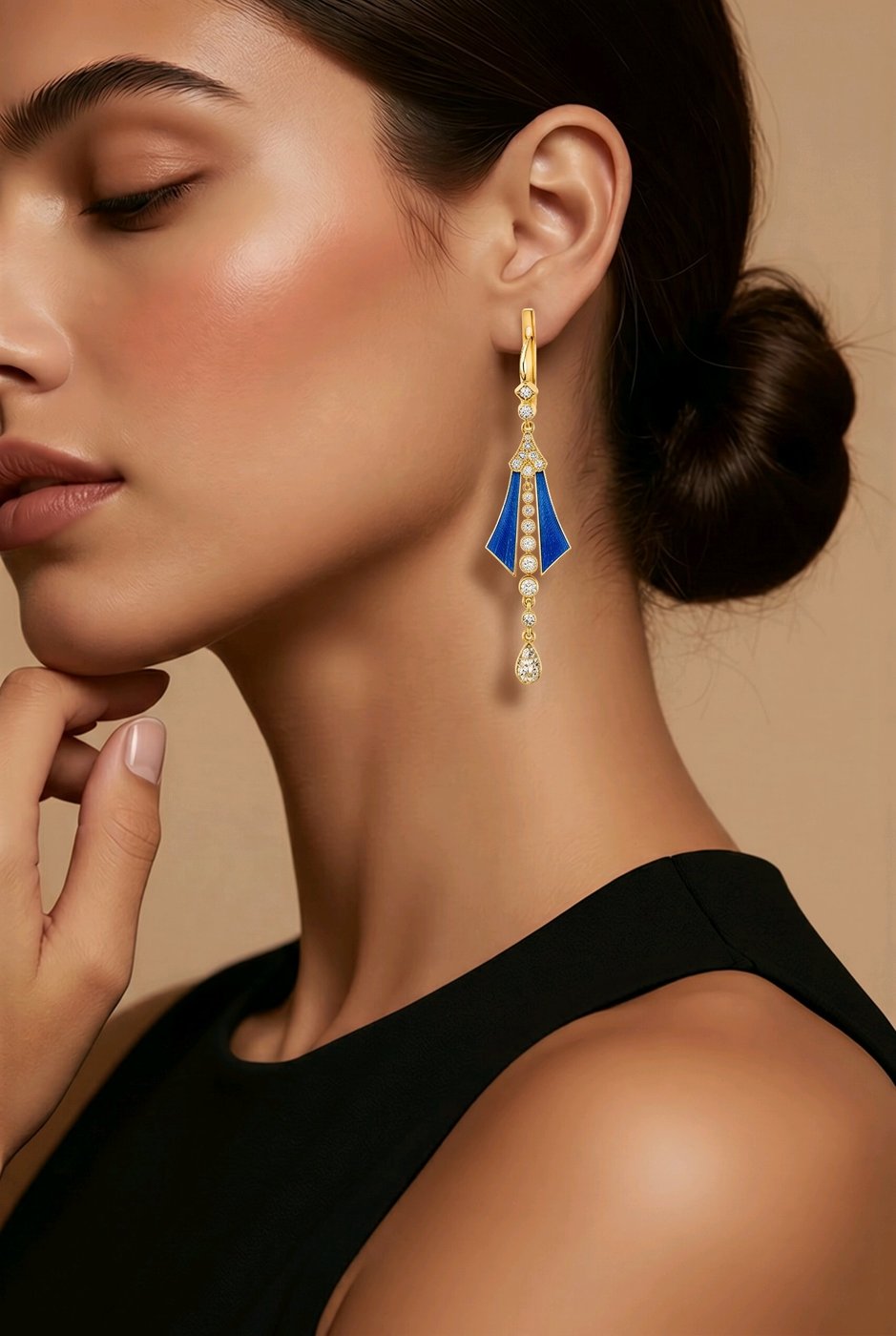 Imperial Russian 56 Gold Blue Enamel and 2.0ct Diamond Earrings