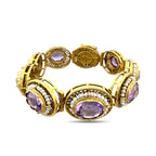 Antique 14K Yellow Gold Amethyst and Pearl Link Bracelet