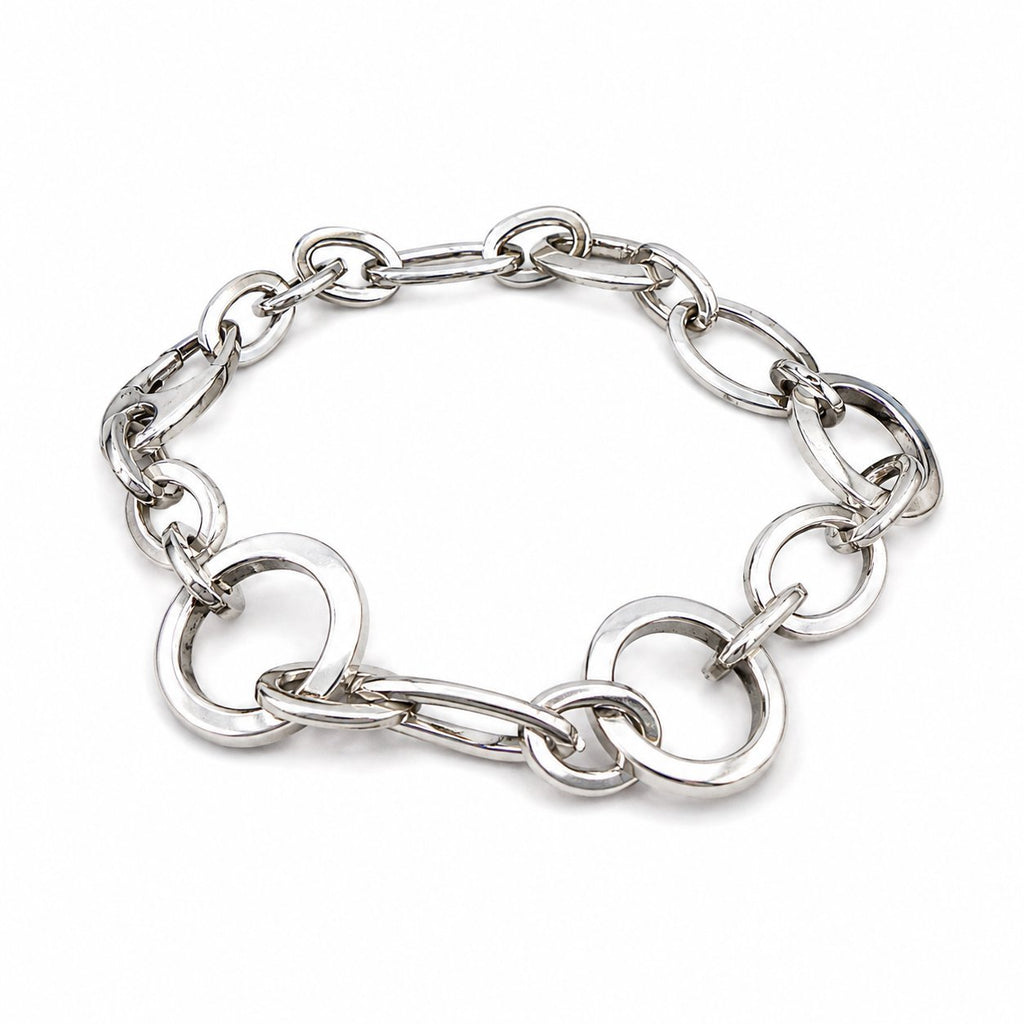 18K White Gold Circle and Oval Link Bracelet