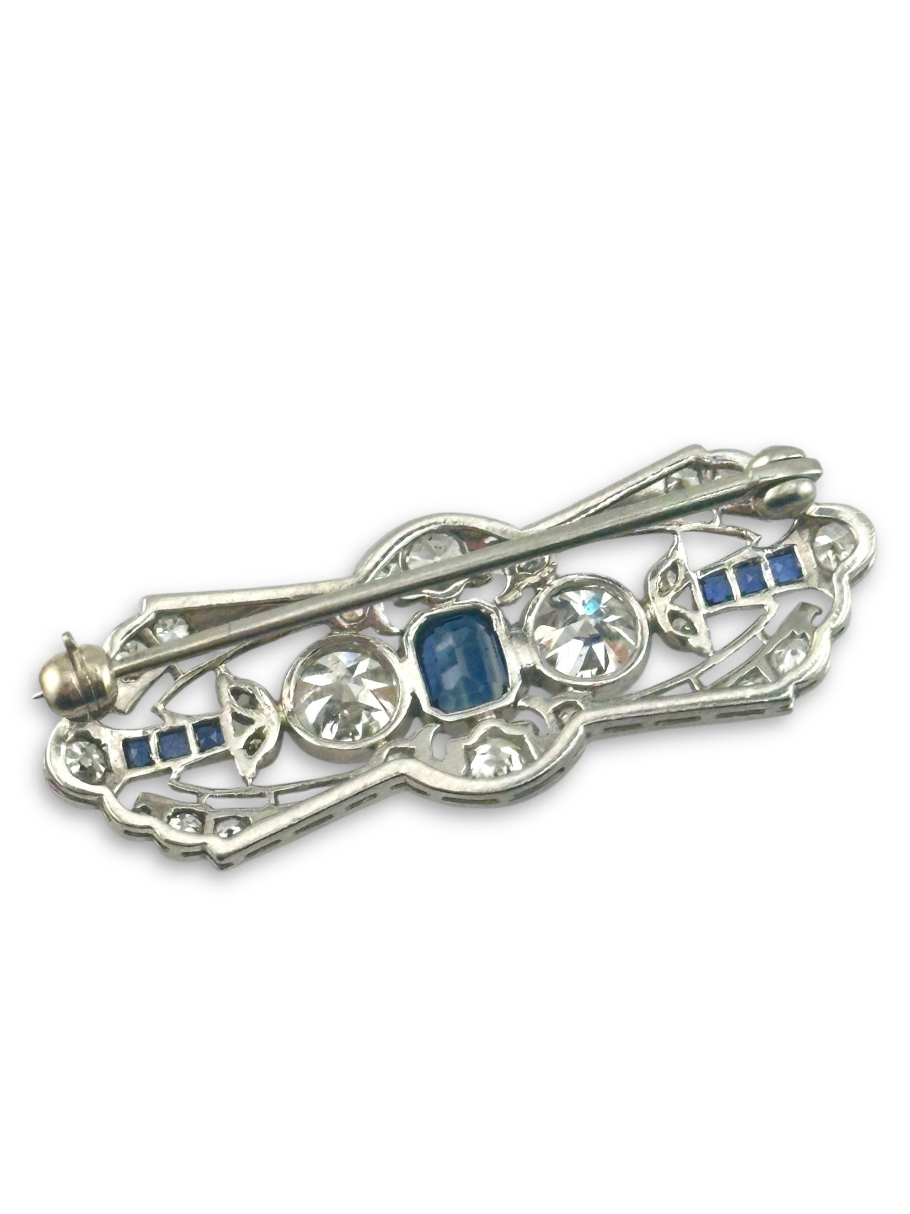 Brooch Platinum, Art Deco Platinum  1.50Ct Diamonds and Sapphire Brooch  Diamond (Natural)