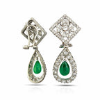 14K White Gold 2.85ct Diamond and Emerald Dangle Earrings