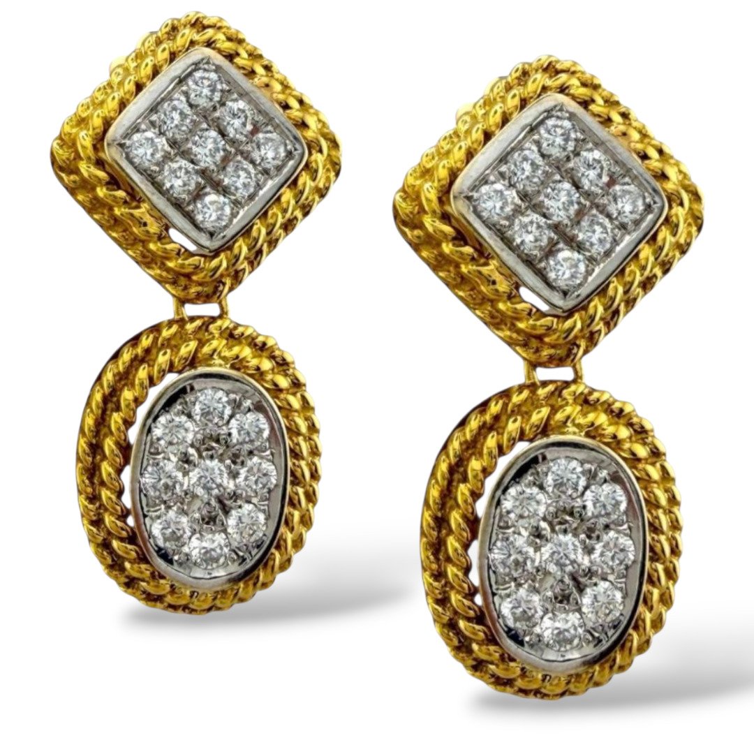 14K Yellow Gold 1ct Diamond Dangle Earrings