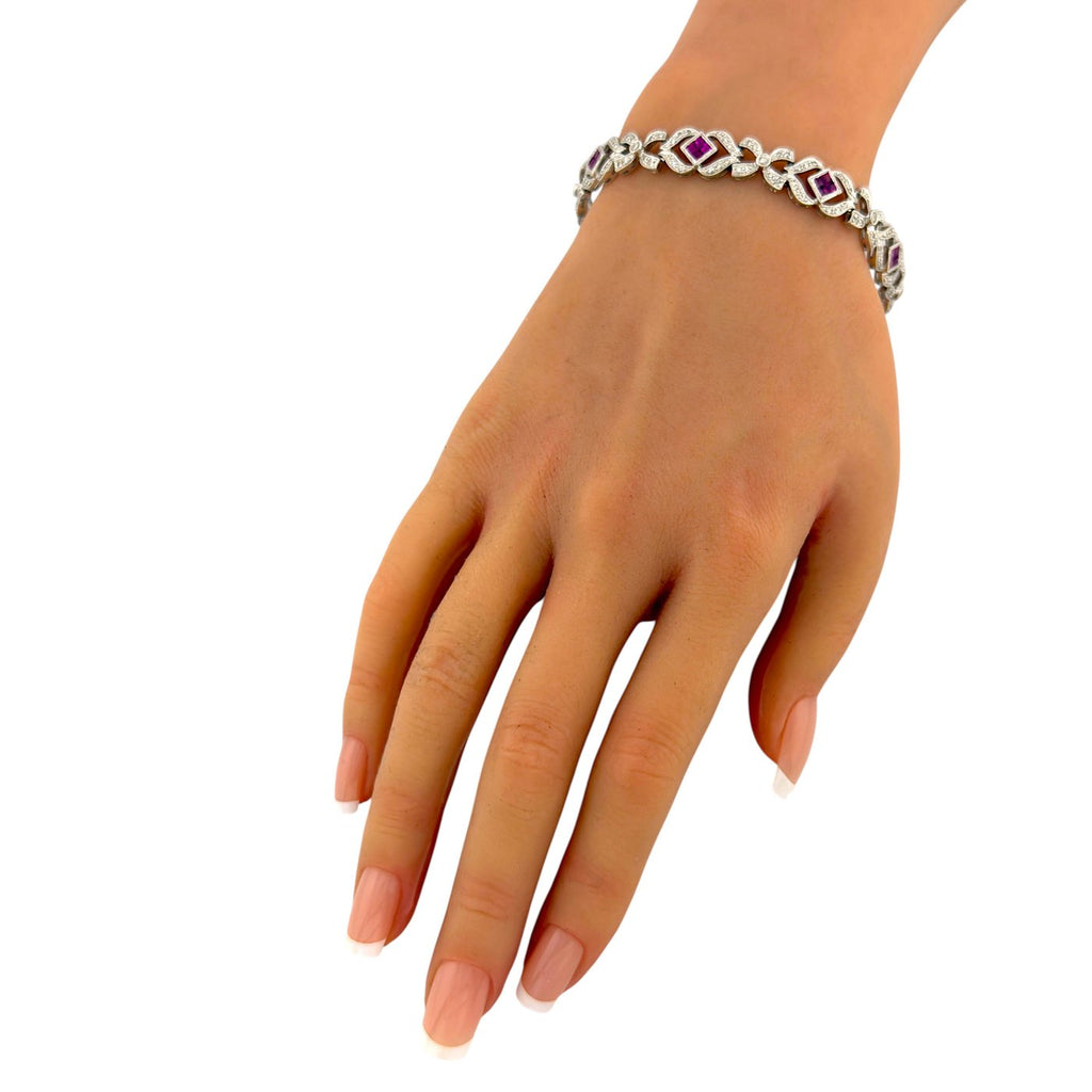 18K White Gold 2.0ct Diamond and 0.32ct Ruby Bracelet
