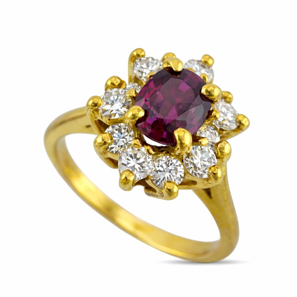 18K Yellow Gold 0.5ct Ruby and 0.24ct Diamond Cocktail Ring