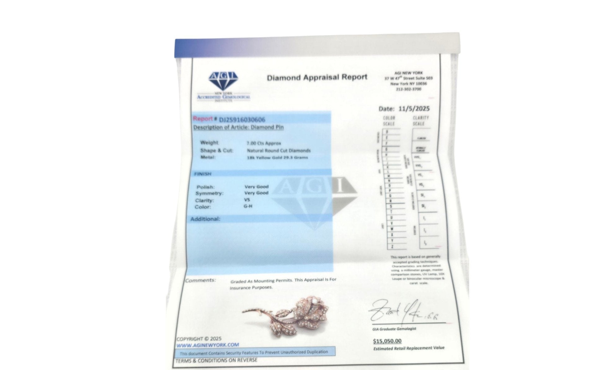 18K Yellow Gold 7.00ct Diamond-Set Floral Brooch -  7.00ct. tw. Diamond (Natural)