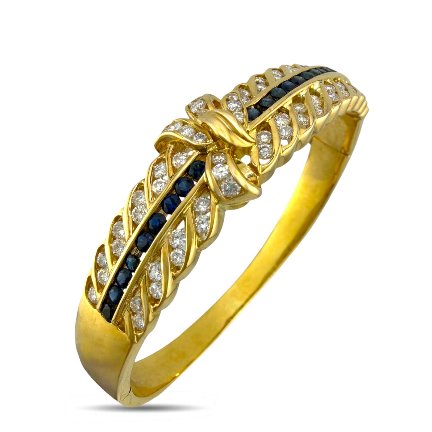 18K Yellow Gold 2.01ct Diamond and 1.00ct Sapphire Bow Bracelet