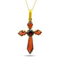 Italian 18K Yellow Gold Garnet Cross Pendant with 14K Yellow Gold Necklace, Yellow gold