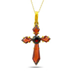 Italian 18K Yellow Gold Garnet Cross Pendant with 14K Yellow Gold Necklace, Yellow gold