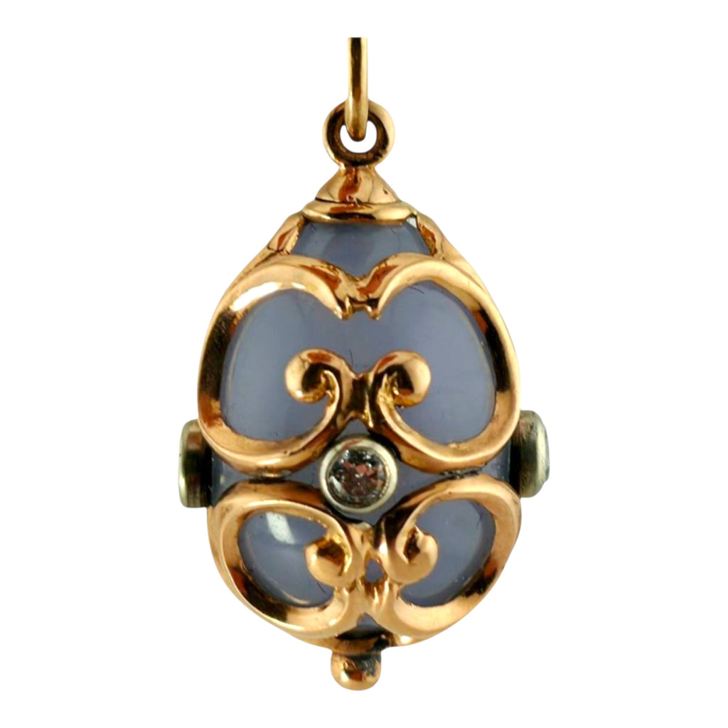 Faberge Imperial Russian 56K (14K) Yellow Gold and Diamond Egg Pendant
