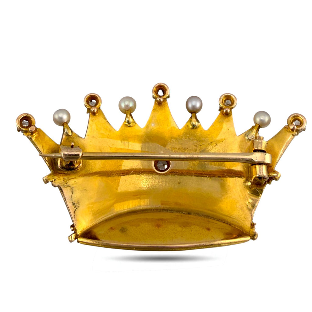 14K Yellow and Rose Gold 0.5ct Diamond Crown Brooch
