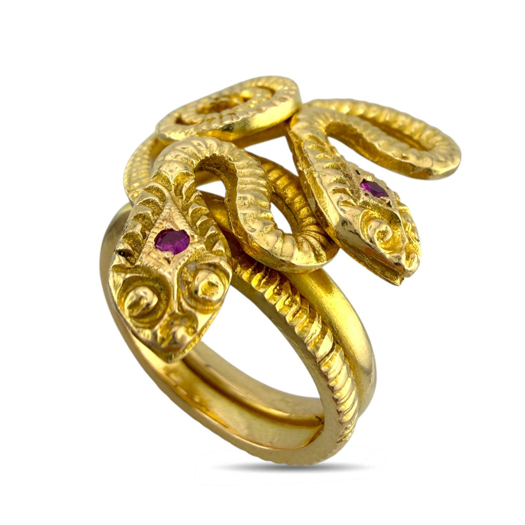18K Yellow Gold Ruby Serpenti Double Head Ring