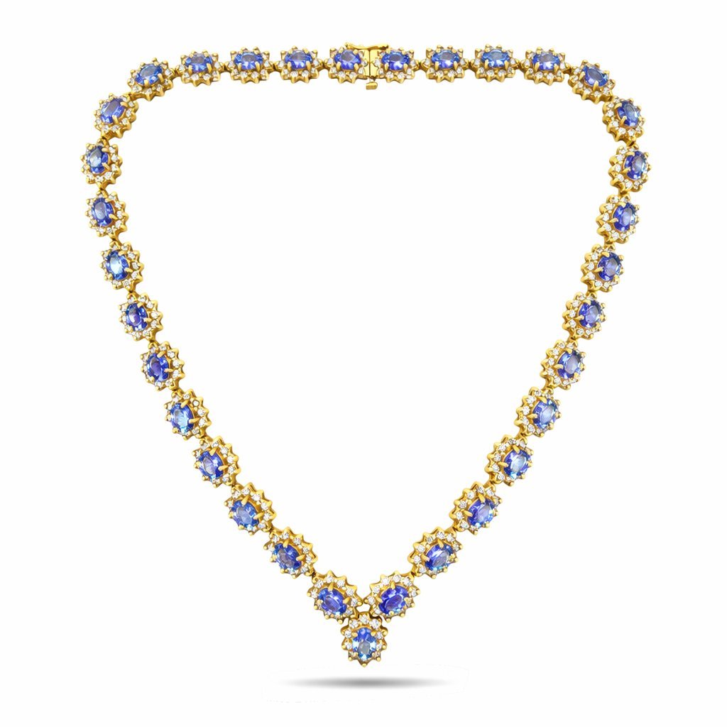 18K Yellow Gold 25ct Tanzanite and 10.5ct Diamond Necklace