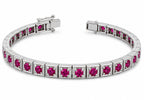 Platinum tennis bracelet with ruby stones and rectangular clasp ends