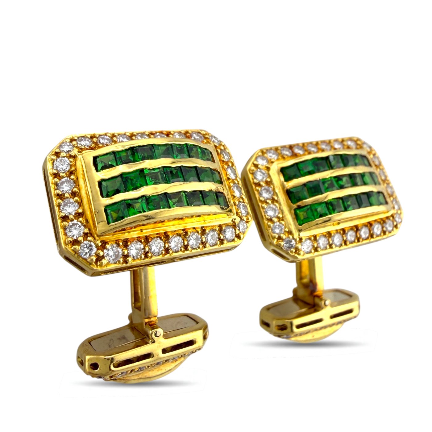 18K Yellow Gold 0.75ct Diamond and Emerald Cufflinks
