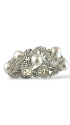 18 kt. White gold, 18K White Gold Bracelet with 4.7ct. Diamonds and Large Pearls -  4.7ct. tw. Diamond (Natural)