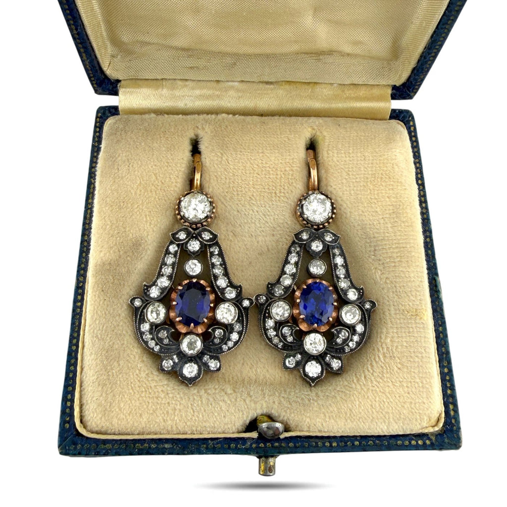 Feodor Lorie Imperial Russian 56 Rose Gold 4.00ct Diamond and 2.40ct Sapphire Dangle