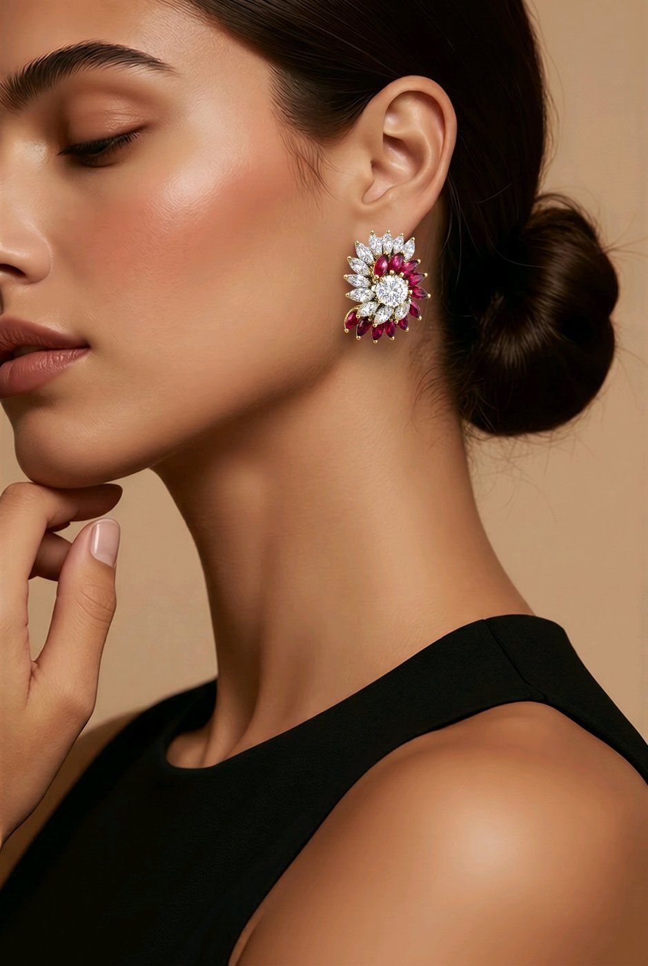 18K White and Yellow Gold 3.2ct Diamond and 1.8ct Ruby Earrings