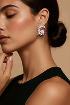 18K White and Yellow Gold 3.2ct Diamond and 1.8ct Ruby Earrings