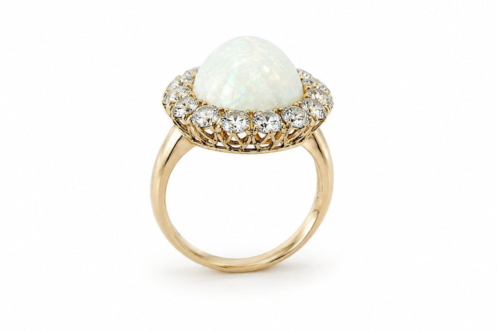 14K Yellow Gold Opal and 2.0ct Diamond Ring