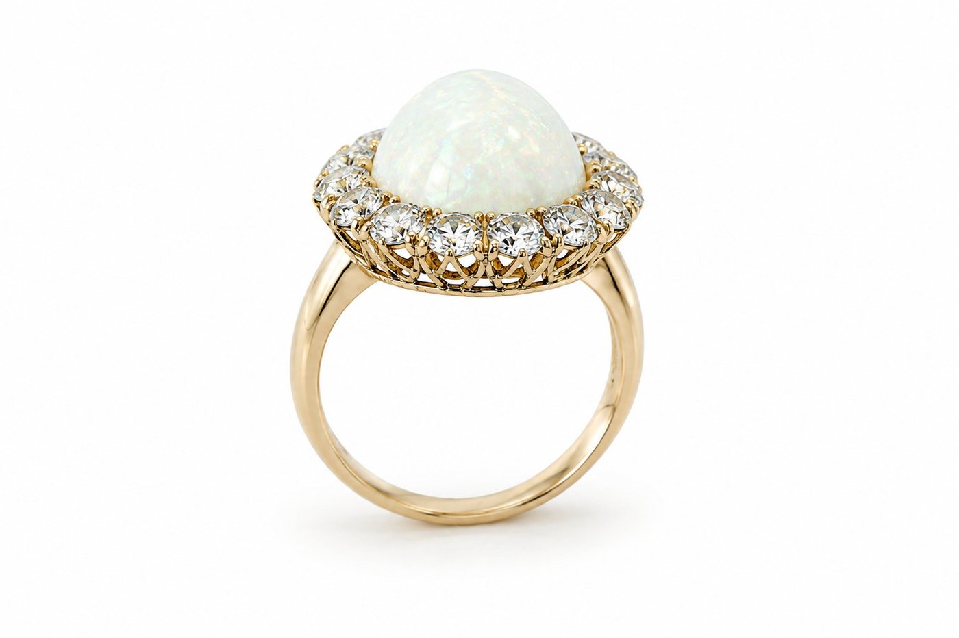 14K Yellow Gold Opal and 2.0ct Diamond Ring