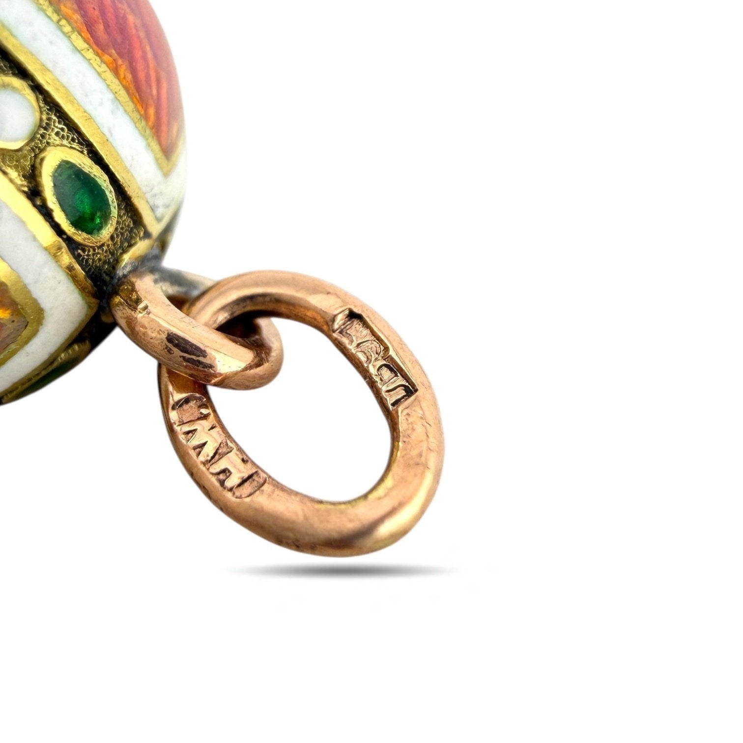 14 kt. Yellow gold, Imperial Russian Faberge Jewelled 56K Gold and Enamel Egg Pendant Henrik Wigström