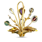 14K Yellow Gold Multi Gemstone and 1ct Diamond Basket Flower Brooch