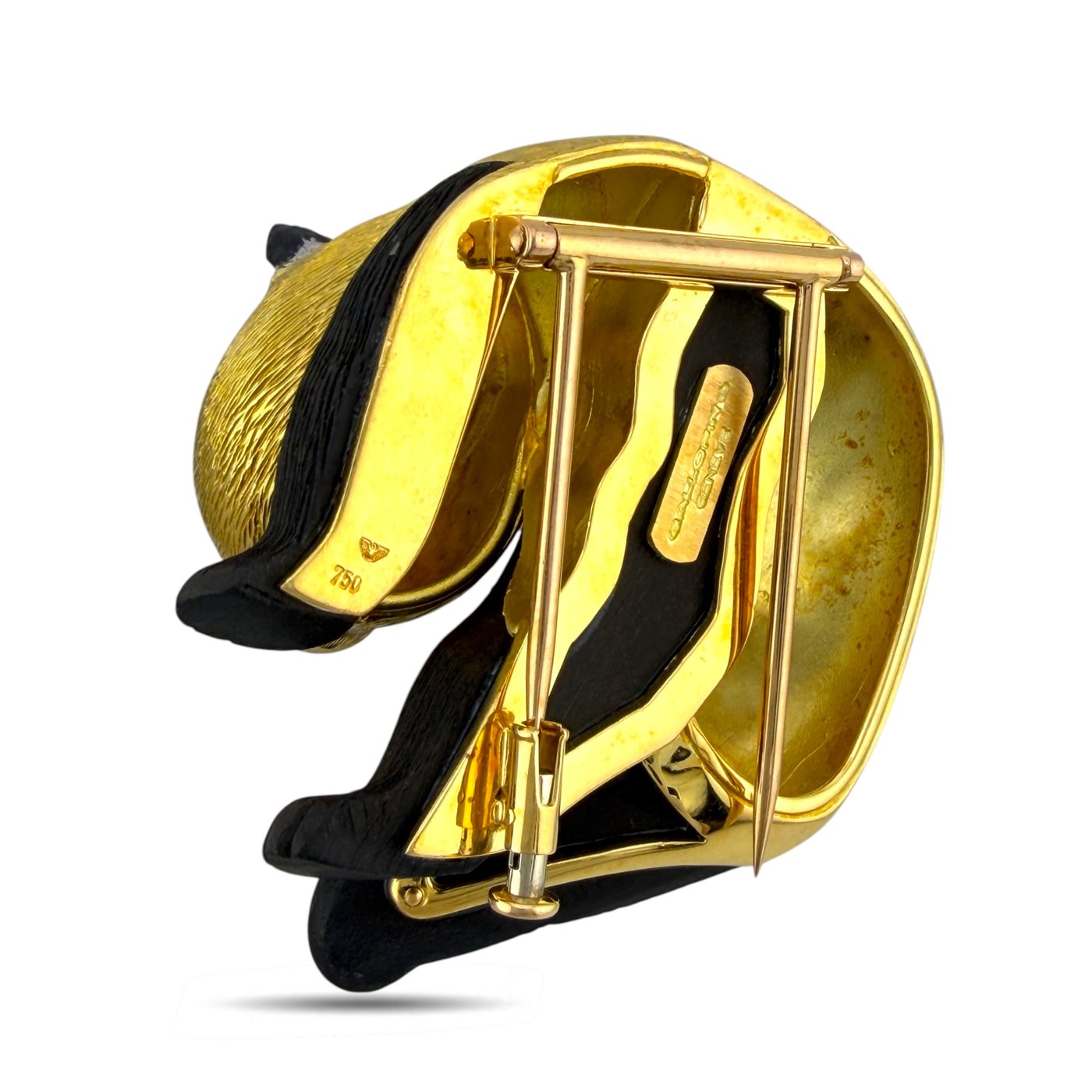 18K Yellow Gold Gallopin Geneve Panda Brooch with Wood