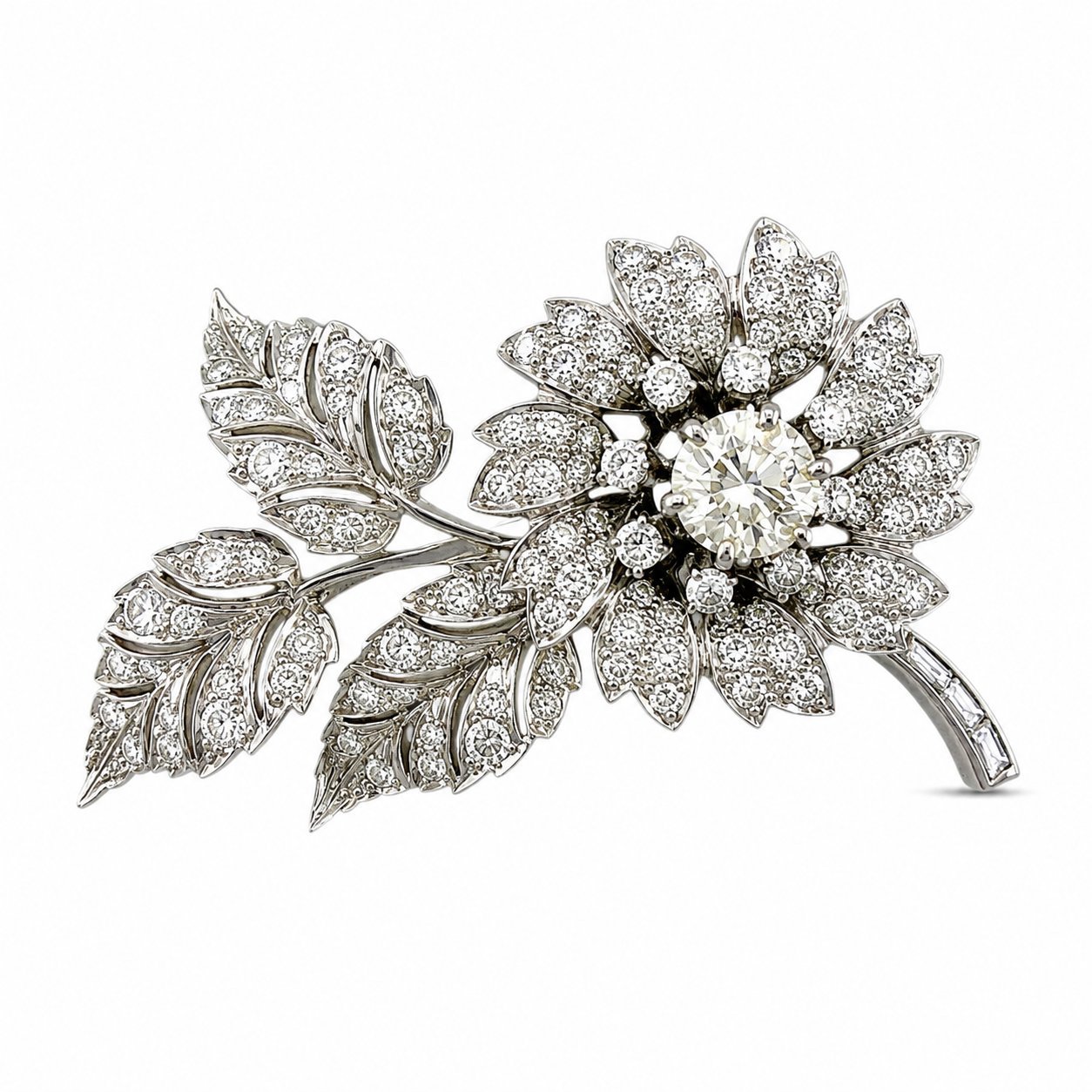 Platinum 4.38ct Diamond Flower Brooch
