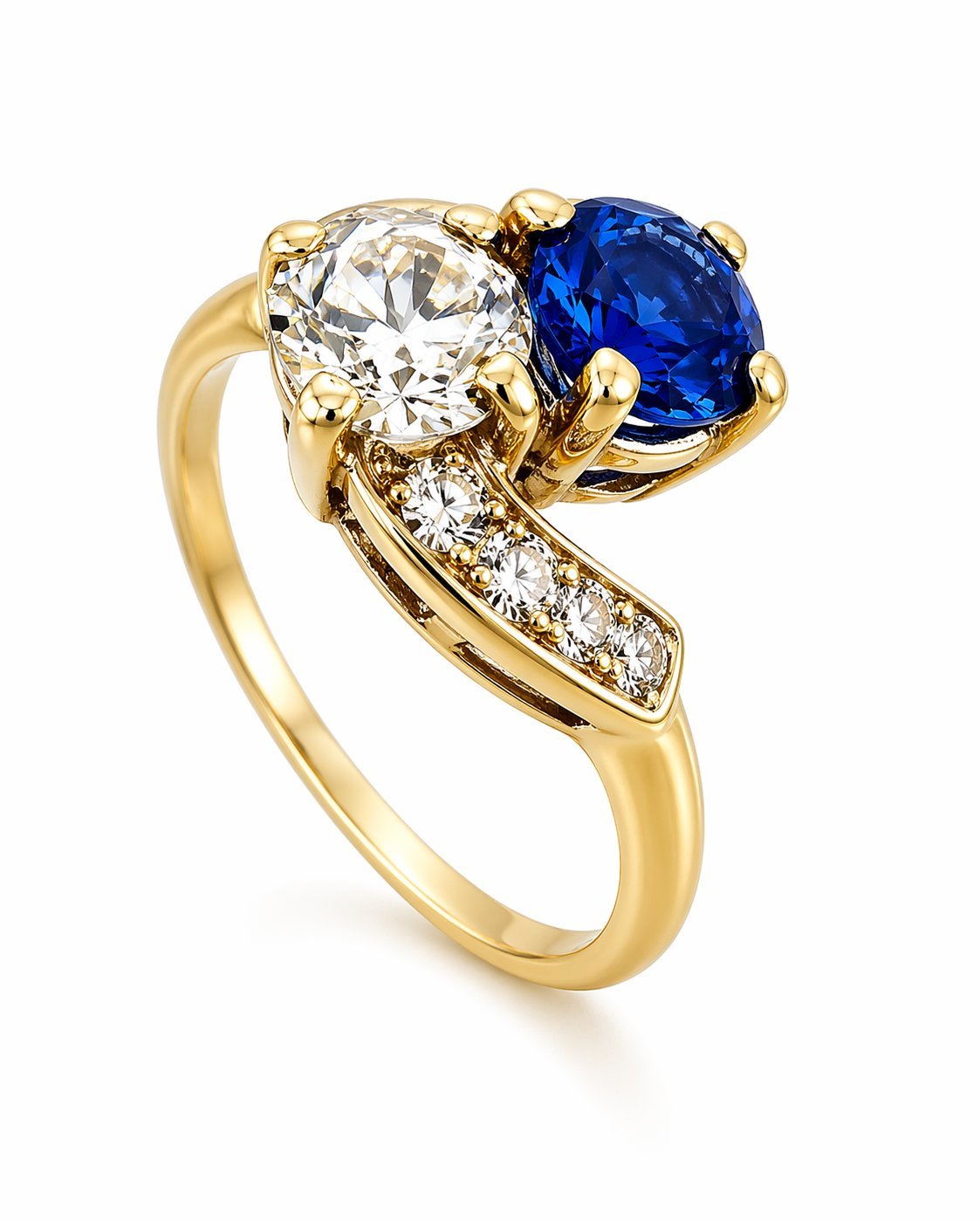 18K Yellow Gold 0.65ct Sapphire and 0.7ct Diamond Bypass Ring