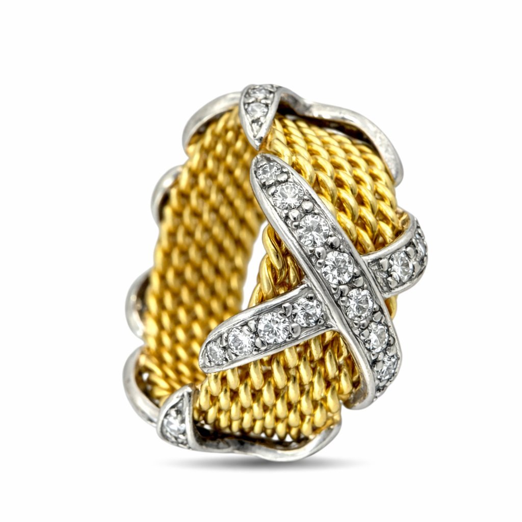 18K Yellow Gold and Platinum 1.53ct Diamond Earring and Ring Set