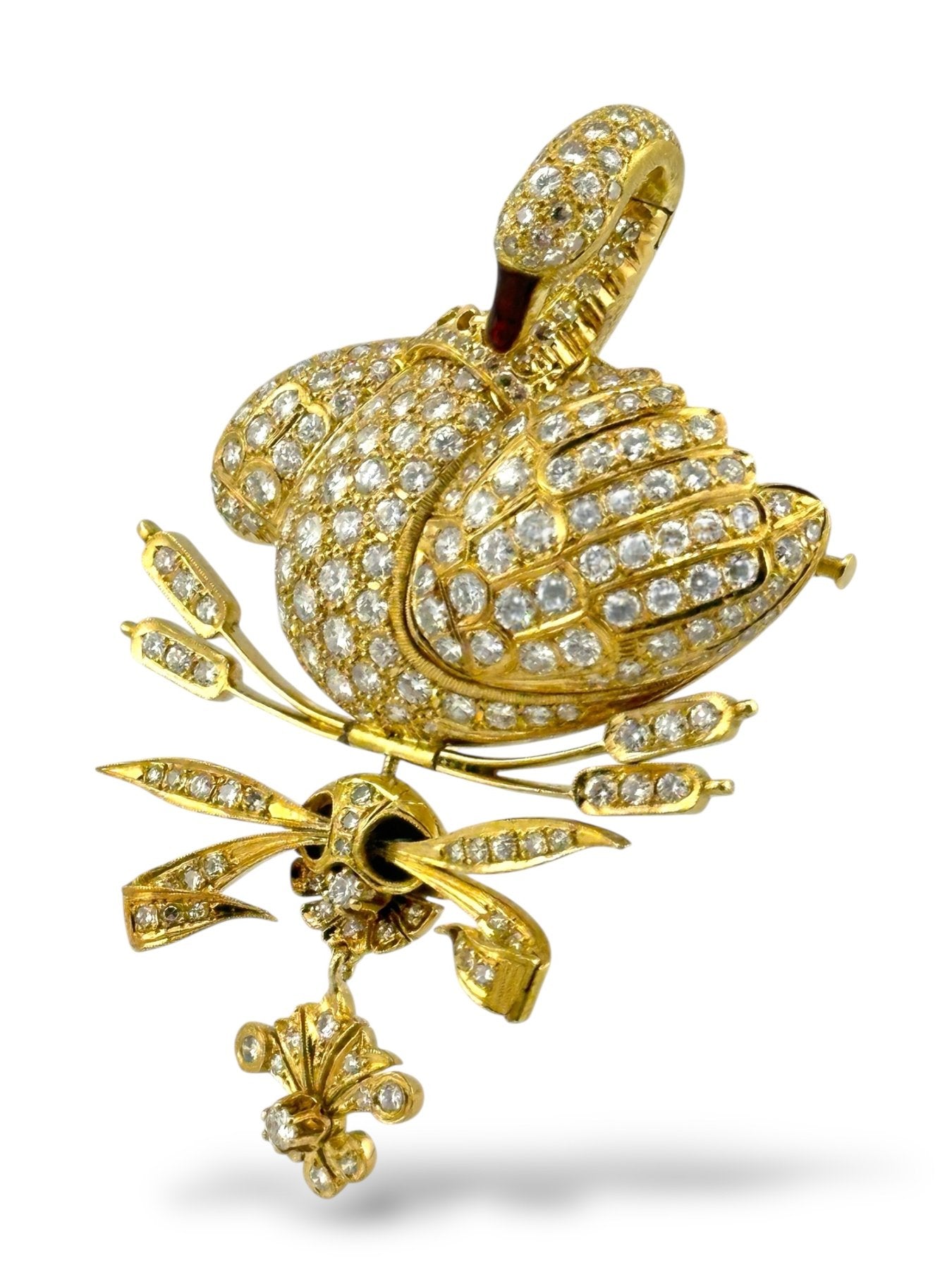 18K Yellow Gold 8.0ct. Diamond-Swan Brooch