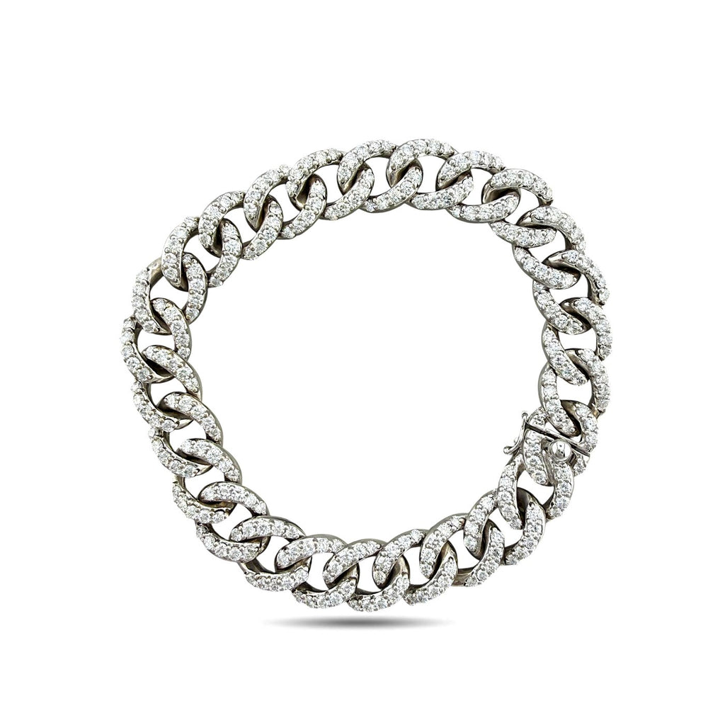 White gold diamond circle-link bracelet with interlocking oval links forming a full loop