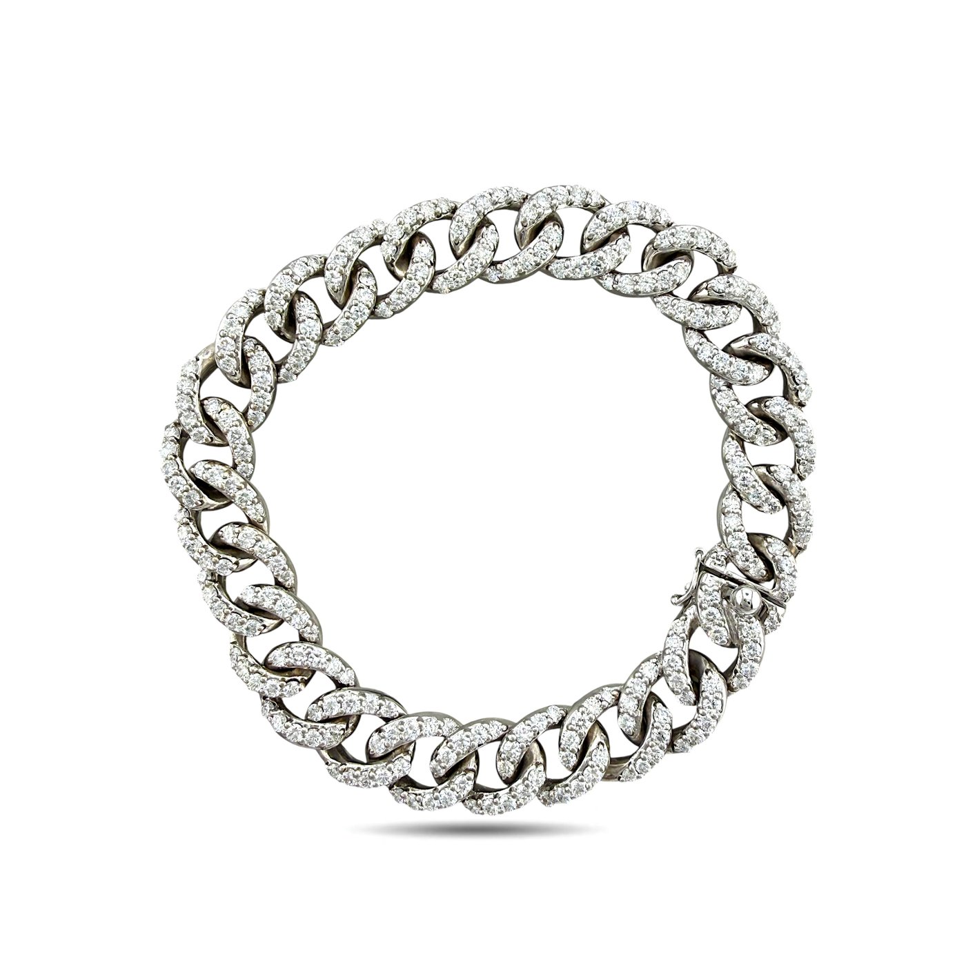 White gold diamond circle-link bracelet with interlocking oval links forming a full loop